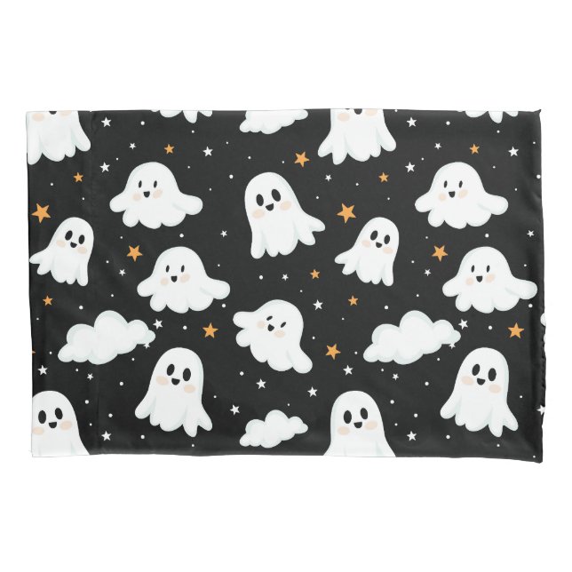 Housse D'oreillers Éffrayant mignon Halloween Ghost Nuageux Star Sky (devant)