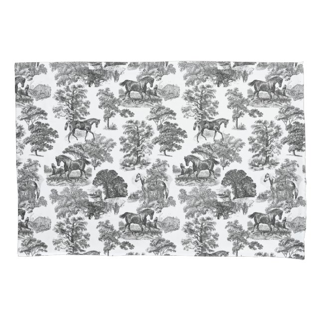Housse D'oreillers Elégant Black White Rustic Horses Toile (devant-gauche)
