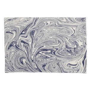 Housse D'oreillers Elégant bleu et Marbre blanc spiral