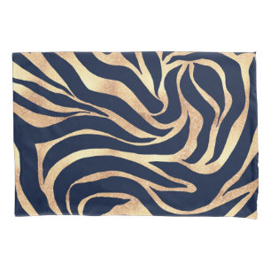 Housse D'oreillers Elégant bleu marine Gold Zebra Imprimer