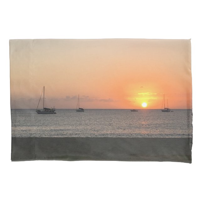 Housse D'oreillers Elégant coucher de soleil Bleu Océan Bateaux de me (devant)