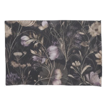 Elegant Dark Floral Botanical Pillowcase  Vintage