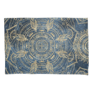 Housse D'oreillers Elégant design de l'or de Mandala Blue Whimsy