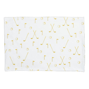 Housse D'oreillers Elégant Gold Motif Golfer Blanc