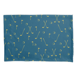 Housse D'oreillers Elégant Gold Motif Golfer Blue