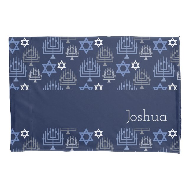 Housse D'oreillers Élégant Hanoukka Menorah Motif de vacances bleu (devant)