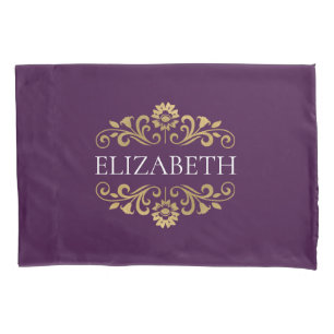 Housse D'oreillers Élégant Monogram Purple Gold Coussin Coque