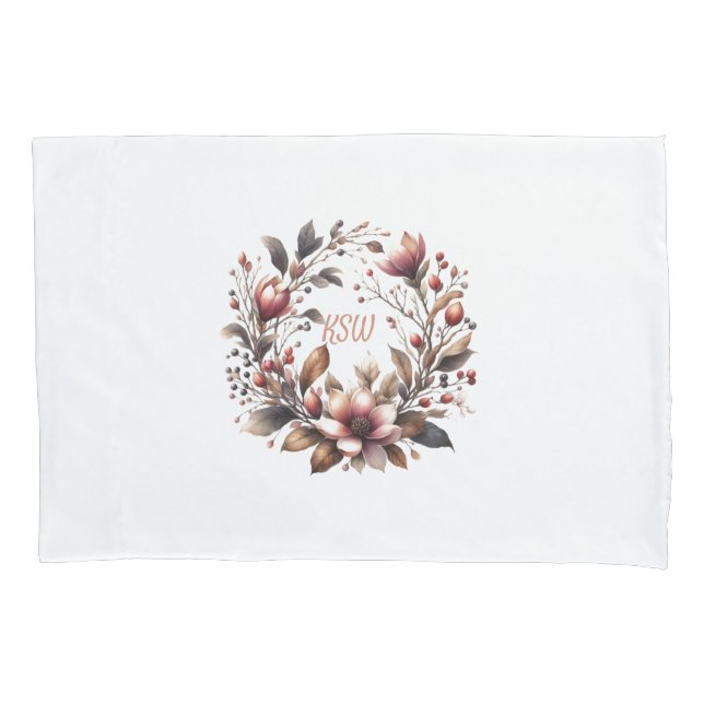 Housse D'oreillers Élégant monogramme Magnolia couronne florale (devant)