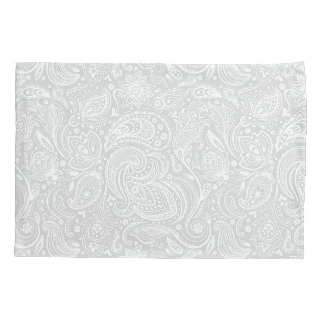 Housse D'oreillers Élégant Motif blanc & gris floral Paisley (Dos)