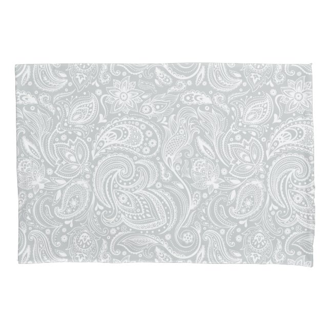 Housse D'oreillers Élégant Motif blanc & gris floral Paisley (devant)