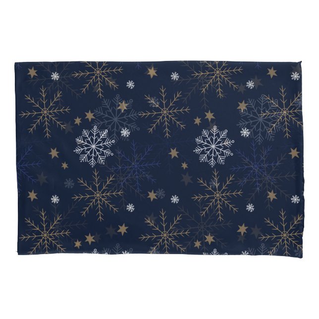 Housse D'oreillers Élégant Motif de flocon de neige bleu foncé (devant)