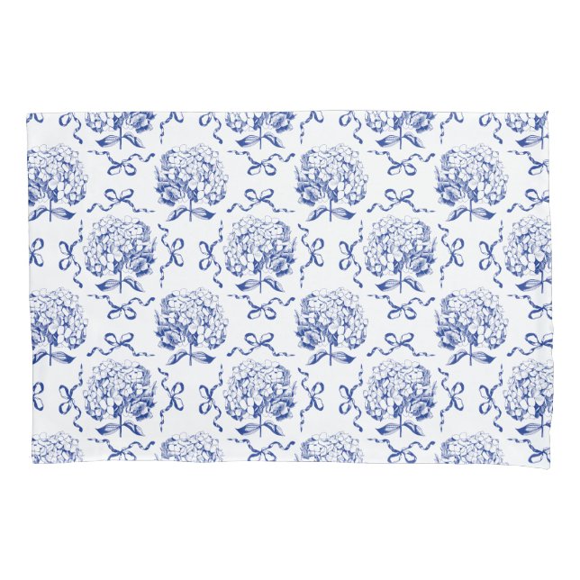 Housse D'oreillers Élégant Motif de toile de fond Preppy Blue Hydrang (devant)