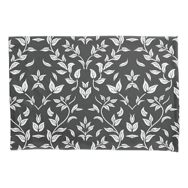 Housse D'oreillers Élégant motif floral noir et blanc (devant)