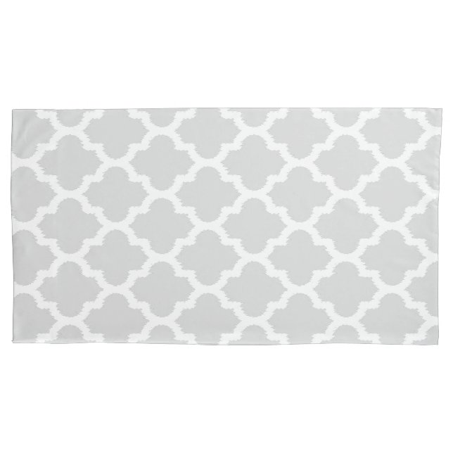 Housse D'oreillers Élégant Motif Quatrefoil blanc et gris Ikat (devant)
