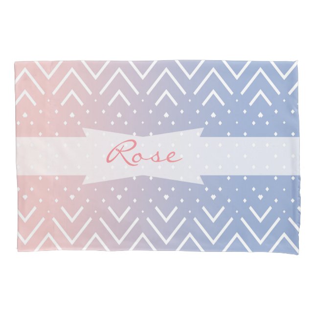 Housse D'oreillers Elégant quartz rose bleu pastel Chevron Nom (devant)