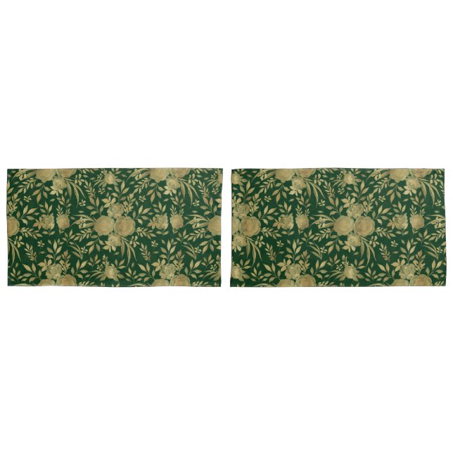 Housse D'oreillers Elégant Rose d'or vert design floral (devant-Set)