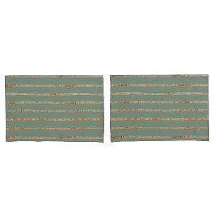Housse D'oreillers Elégant Sage Green Gold Stripe
