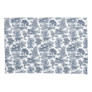 Housse D'oreillers Elégant Vintage Blue Horses Toile