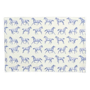 Housse D'oreillers Elégant Vintage Galloping Horses Blue Toile