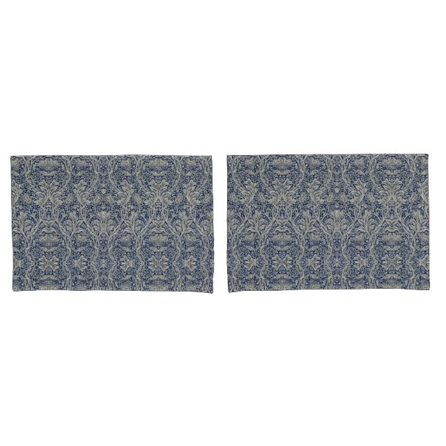 Housse D'oreillers Elégant William Morris Floral Bleu Motif blanc (devant-Set)