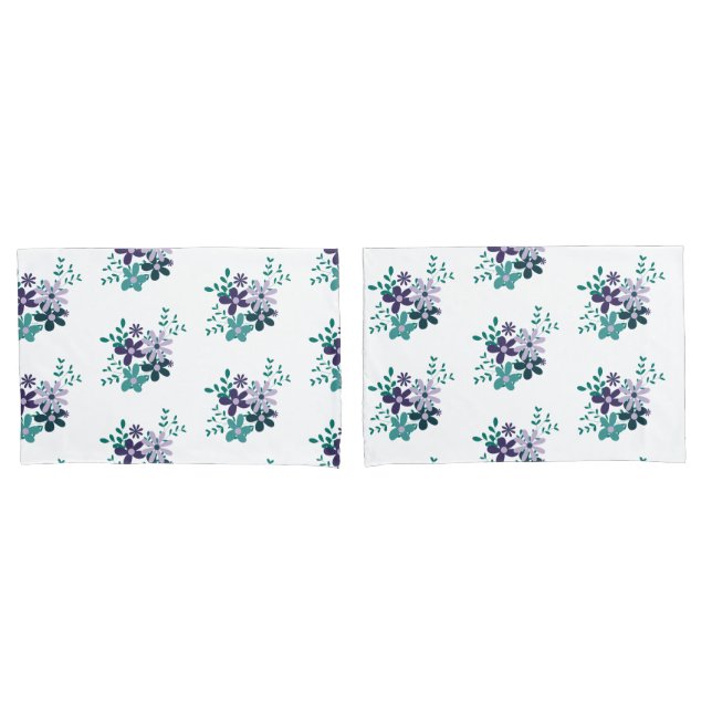 Housse D'oreillers Elégante aquarelle fleurie vert violet violet clai (devant-Set)