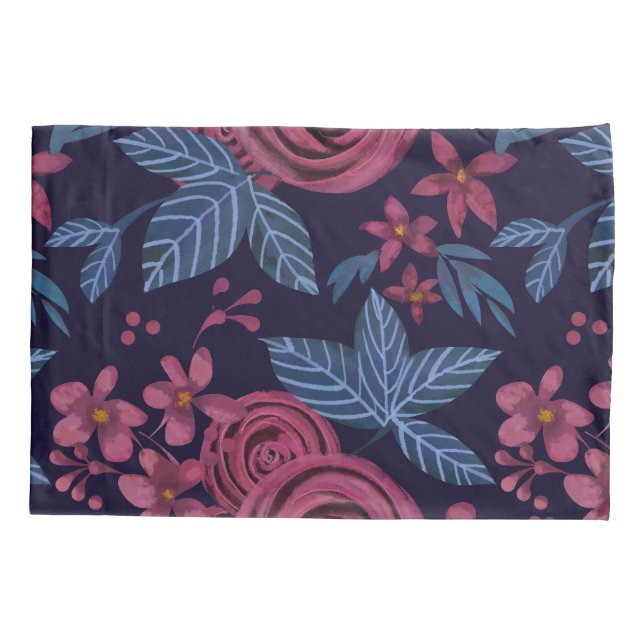 Housse D'oreillers Elégante marine Bourgogne Floral Watercolo (Dos)