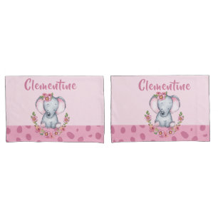 Housse D'oreillers Eléphant de charme PInk Poster de animal floral