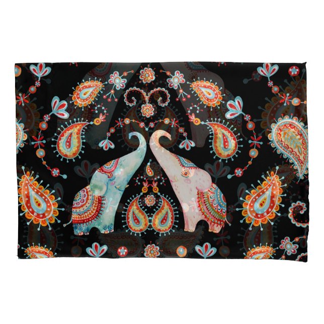 Housse D'oreillers Eléphant tribal : Motif aquarelle Paisley. (devant)