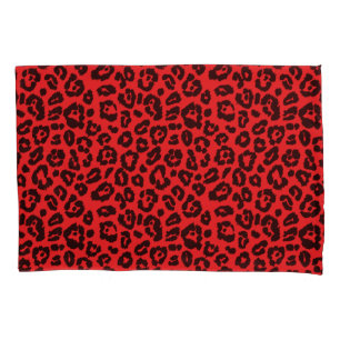 Housse D'oreillers Empreinte de léopard noir et rouge chic