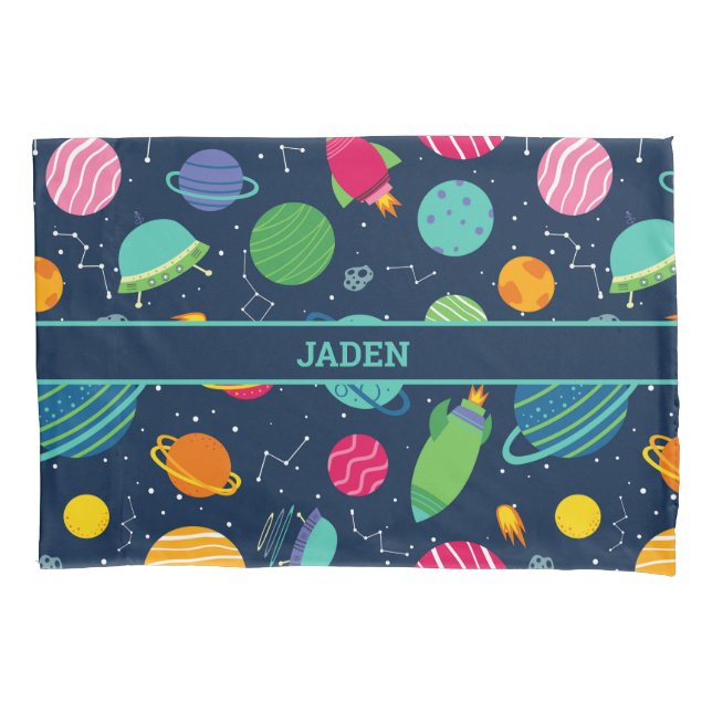 Housse D'oreillers Enfants Espace Rockets Planètes Constellations (devant)