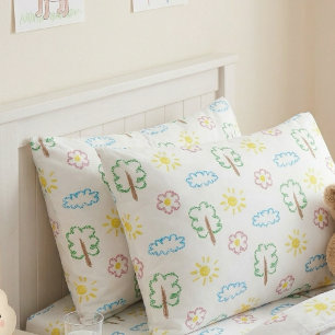 Housse D'oreillers Enfants Pastel Nature Arbre Nuage Soleil Forêt