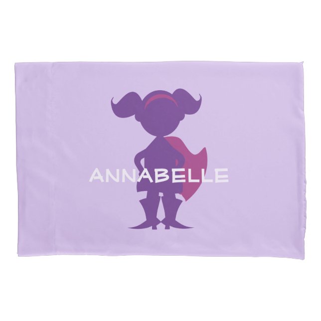 Housse D'oreillers Enfants Superhero fille Silhouette personnalisée v (devant)