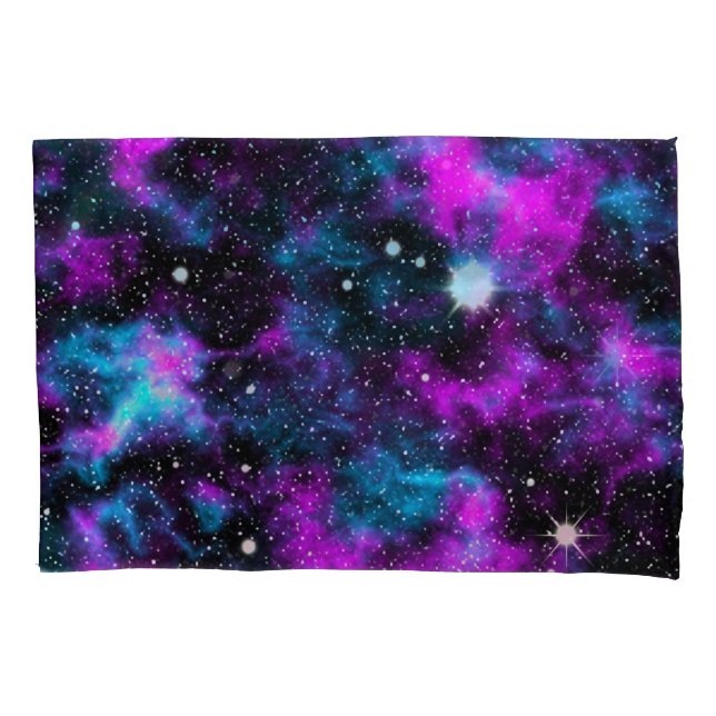 Housse D'oreillers Étoiles spatiales de Galaxie Bleue pourpre (devant-gauche)