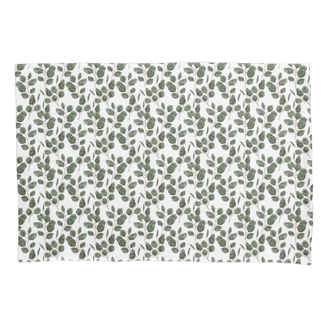 Housse D'oreillers Eucalyptus Verdure Botanique Vert Blanc Tendance  (devant-gauche)