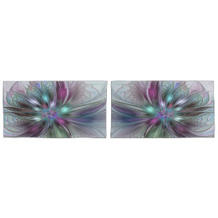 Housse D'oreillers Fantaisie Abstraite Moderne Fleur Fractale Colorée