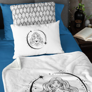 Housse D'oreillers Femme céleste, lune étoiles, boho, astronomie élég