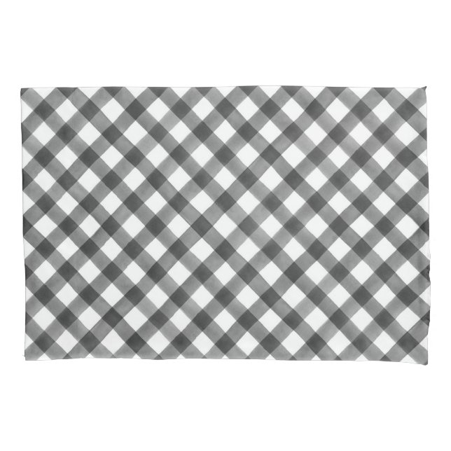 Housse D'oreillers Ferme blanche de motif de noir de plaid de (devant)