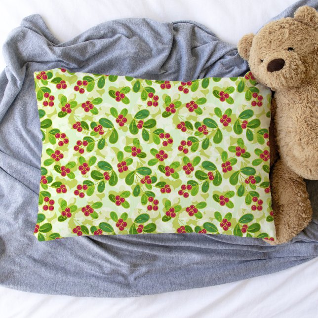 Housse D'oreillers Festive Motif de fruits de canneberge, vert (Festive Cranberry Pattern Pillowcase)