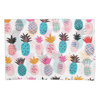 Housse D'oreillers Feuilles colorés d'ananas, doodle tropical.