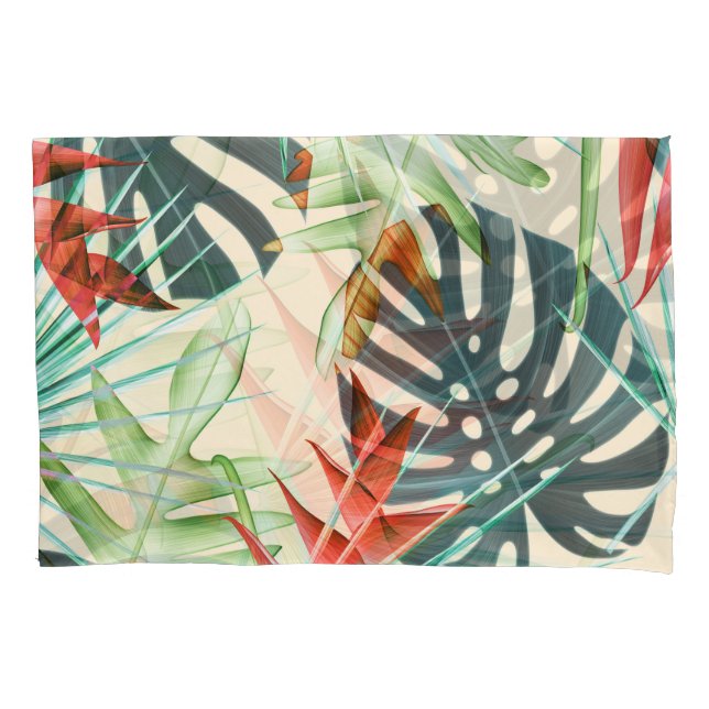 Housse D'oreillers Feuilles et fleurs tropicaux : Motif dynamique (devant)