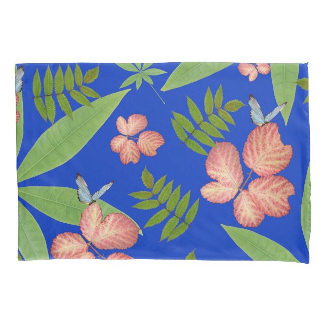 Housse D'oreillers Feuilles tropicaux en bleu (devant)