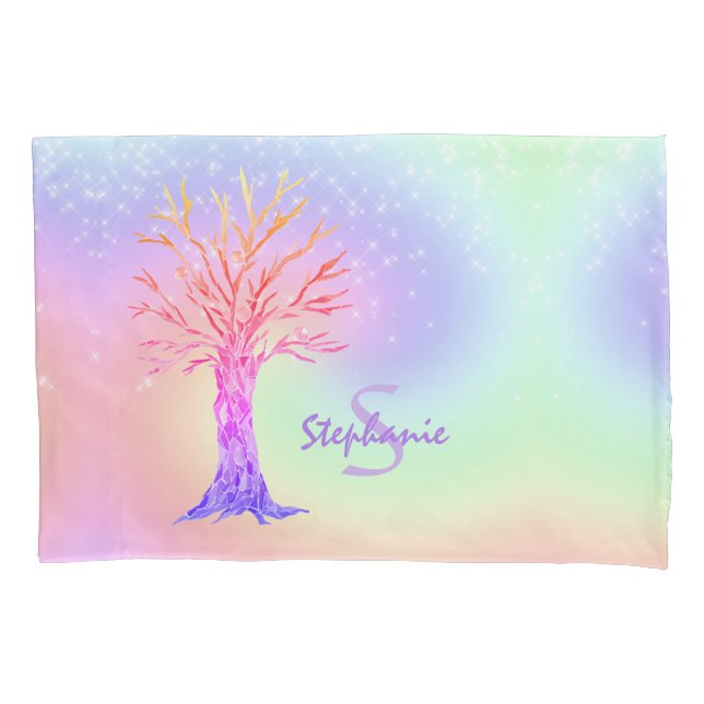 Housse D'oreillers Fille Arc-en-ciel Étincelles Monogramme Nom Pillow (devant)