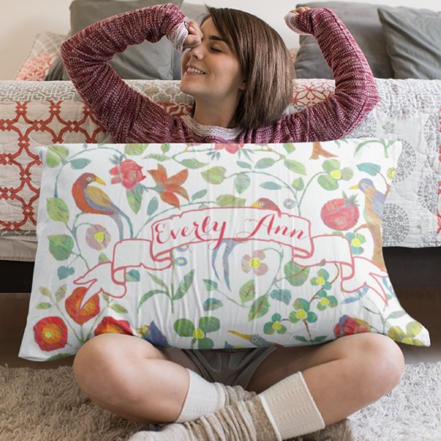Housse D'oreillers Fille personnalisée Chambre Aquarelle Oiseau Flora (Créateur téléchargé)