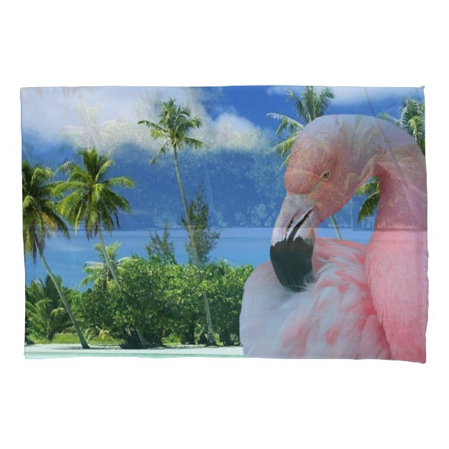 Housse D'oreillers Flamant rose et plage (devant)