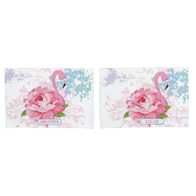 Housse D'oreillers Flamingo rose Personnalisé (devant-Set)