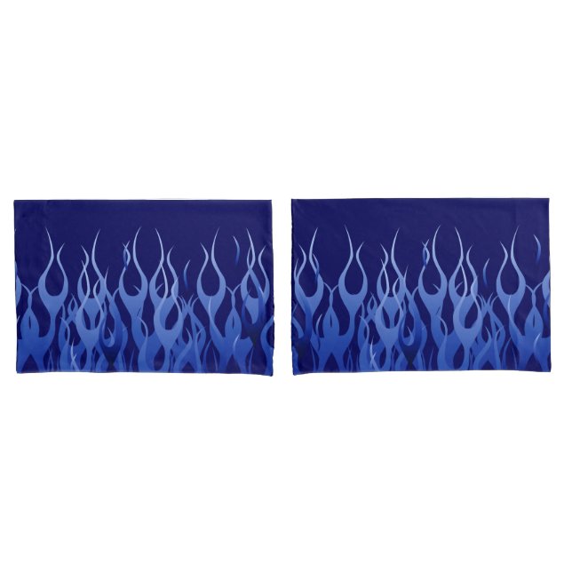 Housse D'oreillers Flammes Blue Racing en feu (devant-Set)