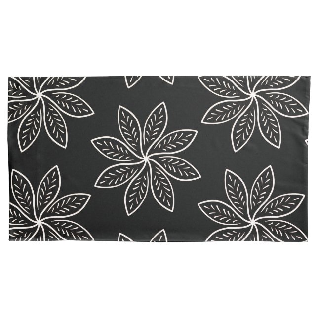 Housse D'oreillers Fleur blanche Motif sur noir (devant)