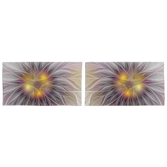Housse D'oreillers Fleur colorée lumineuse, fractale moderne abstrait (devant-Set)