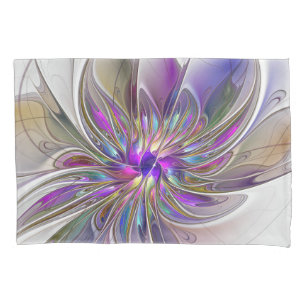 Housse D'oreillers Fleur d'art fractal abstrait énergique et coloré