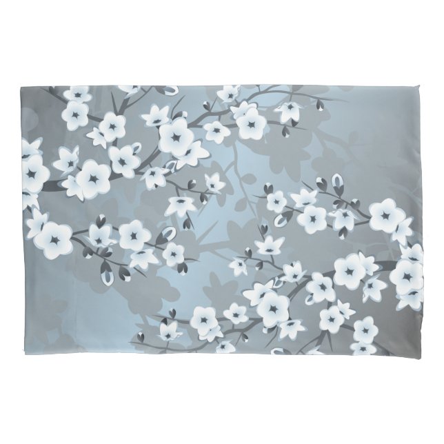 Housse D'oreillers Fleur de cerisiers | Floral bleu Dusty (devant)